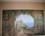 Stairway Window Mural to Village and Ocean